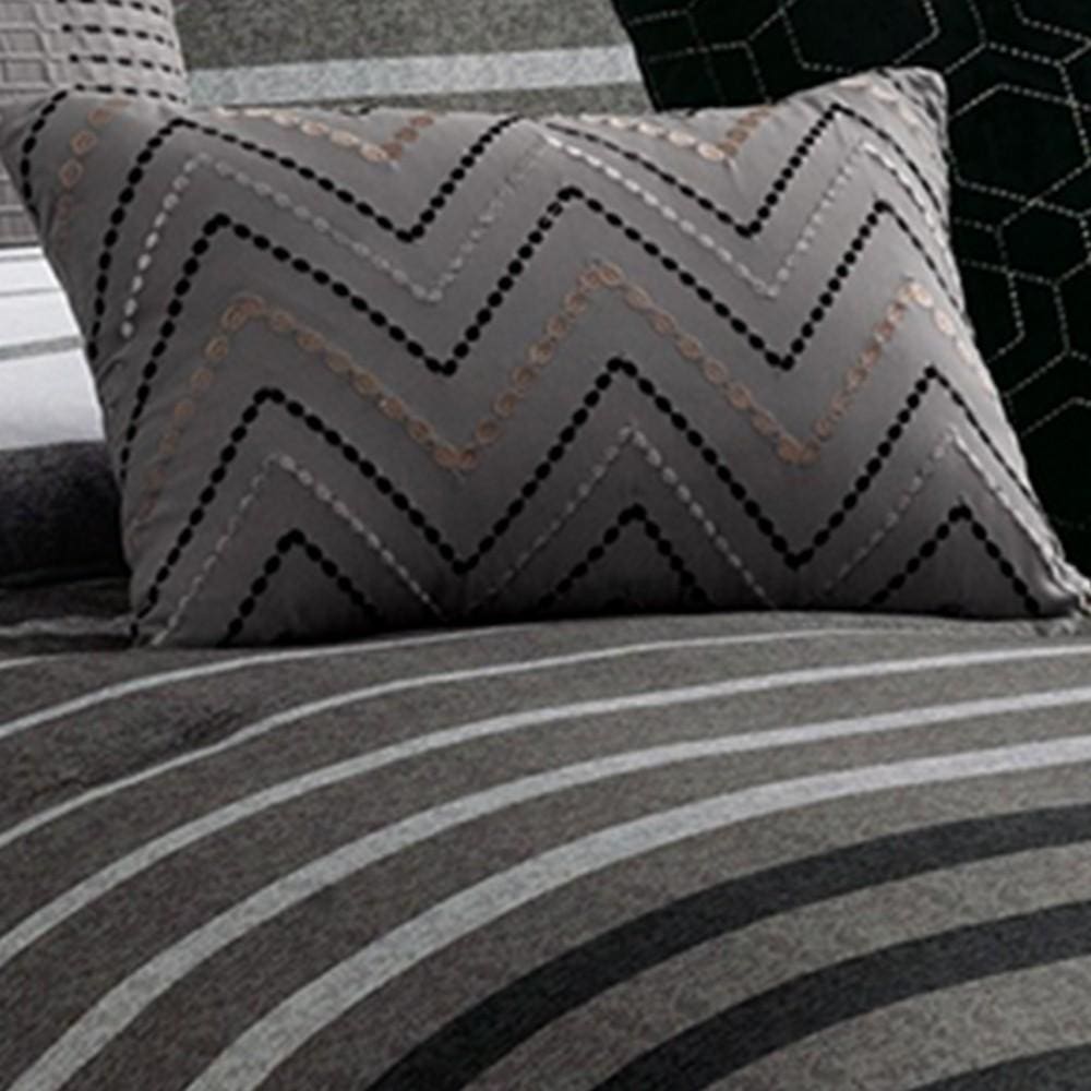 10 Piece King Polyester Comforter Set with Striped Details Black and Gray By Casagear Home BM227294