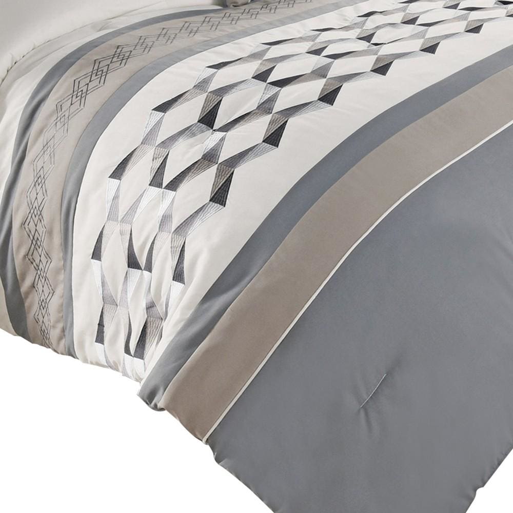 7 Piece King Polyester Comforter Set with Geometric Design Blue and Gray By Casagear Home BM227298