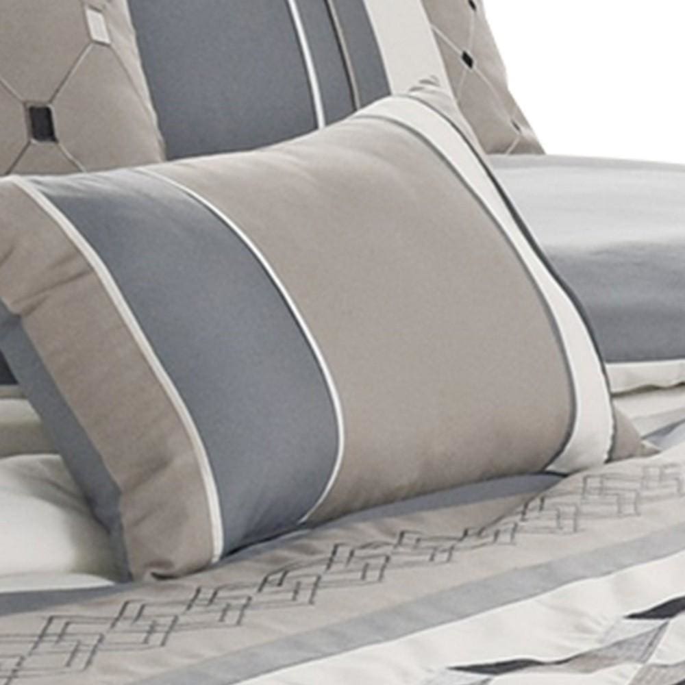 7 Piece Queen Polyester Comforter Set with Geometric Design Blue and Gray By Casagear Home BM227299