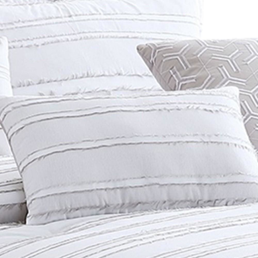 6 Piece King Cotton Comforter Set with Frayed Edges White and Gray By Casagear Home BM227300