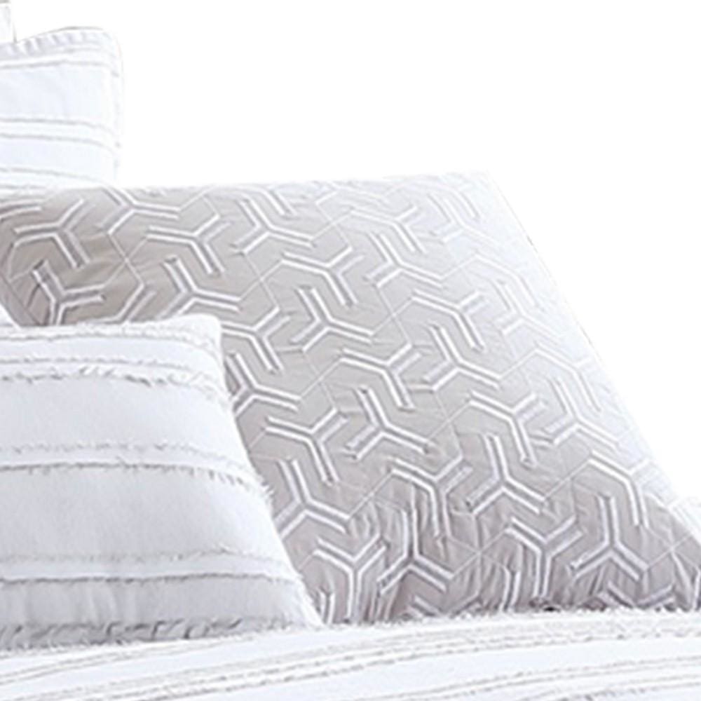 6 Piece King Cotton Comforter Set with Frayed Edges White and Gray By Casagear Home BM227300