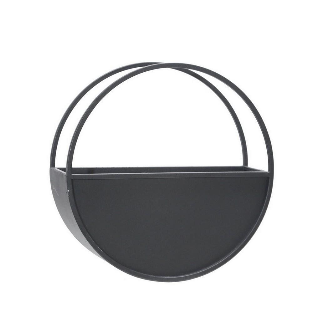 Round Shaped Wall Planter with Metal Frame Set of 2 Black By Casagear Home BM227309