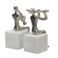 Metal Sitting Musicians Accent Decor with Marble Base Set of 2 Silver By Casagear Home BM227311