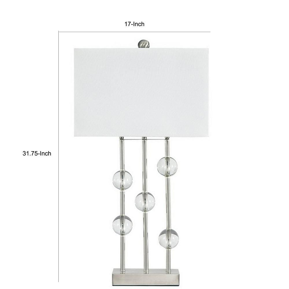 Crystal Accented Metal Table Lamp with Hardback Shade White and Silver By Casagear Home BM227346