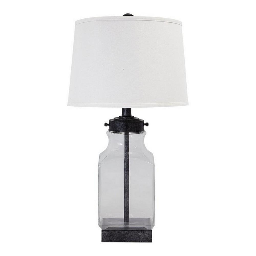 Smoky Glass Frame Table Lamp with Fabric Shade, Light Gray and Clear By Casagear Home