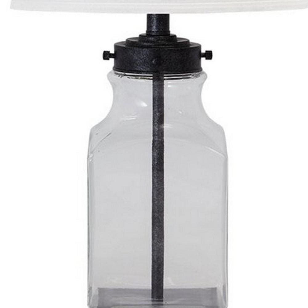 Smoky Glass Frame Table Lamp with Fabric Shade Light Gray and Clear By Casagear Home BM227350