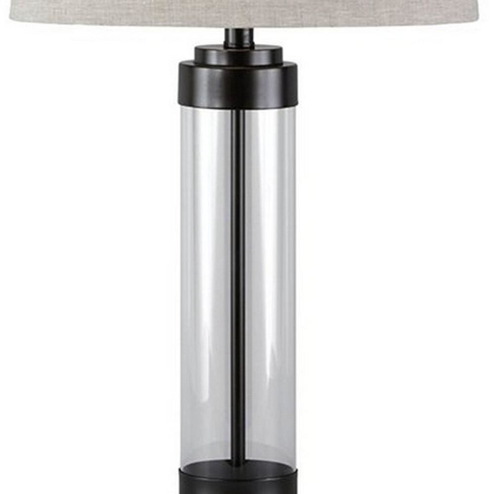 Glass and Metal Frame Table Lamp with Fabric Shade Gray and Black By Casagear Home BM227351