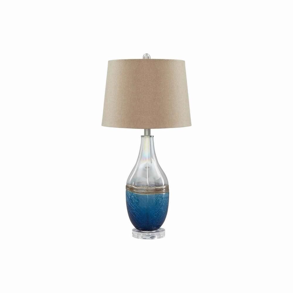 Vase Shape Frame Table Lamp with Fabric Shade Set of 2 Beige and Blue By Casagear Home BM227353