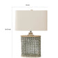 Metal Table Lamp with Lattice Design Body and Hardback Shade,Gray and Beige By Casagear Home BM227552