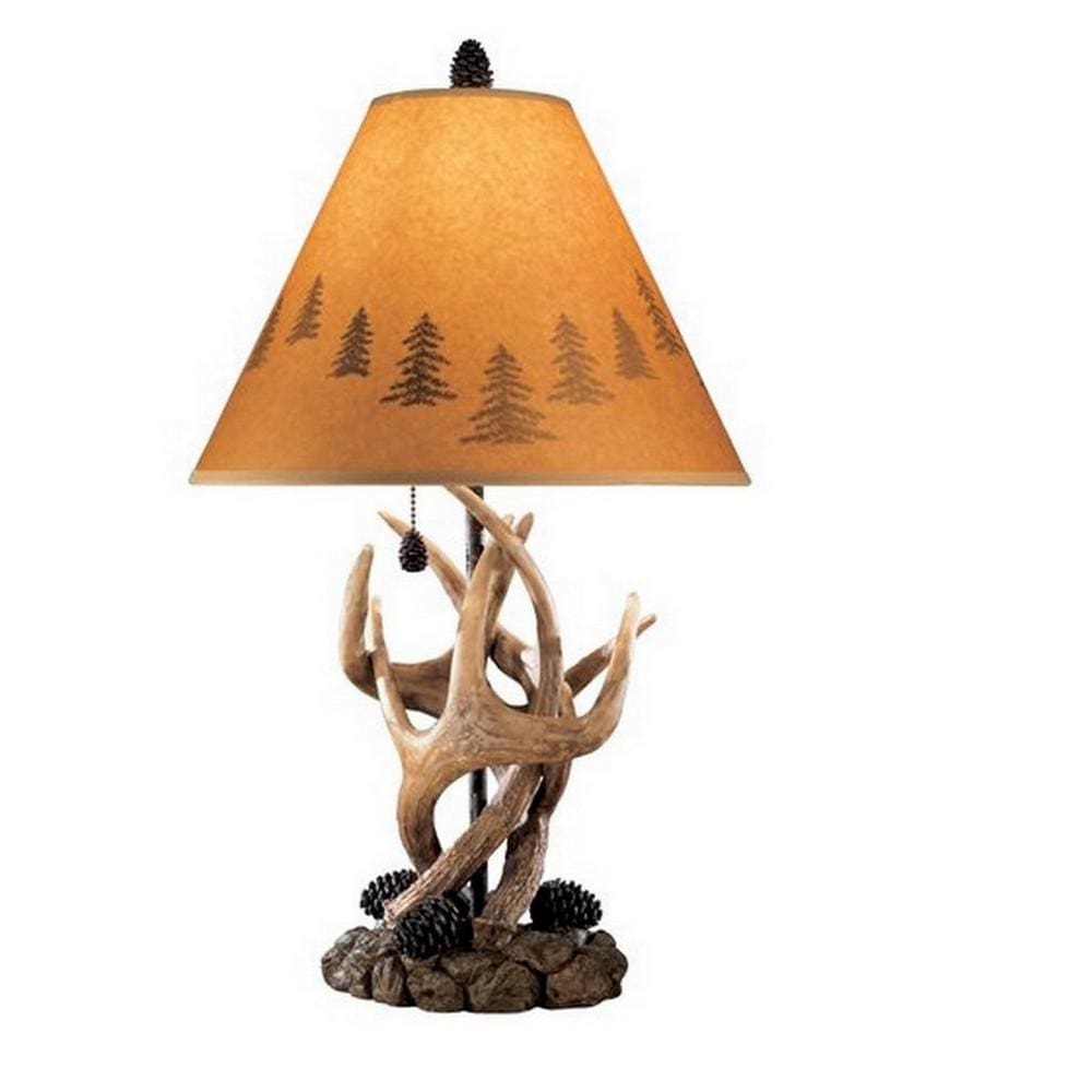 Resin Body Table Lamp with Antler and Pinecone Design Set of 2 Brown By Casagear Home BM227560