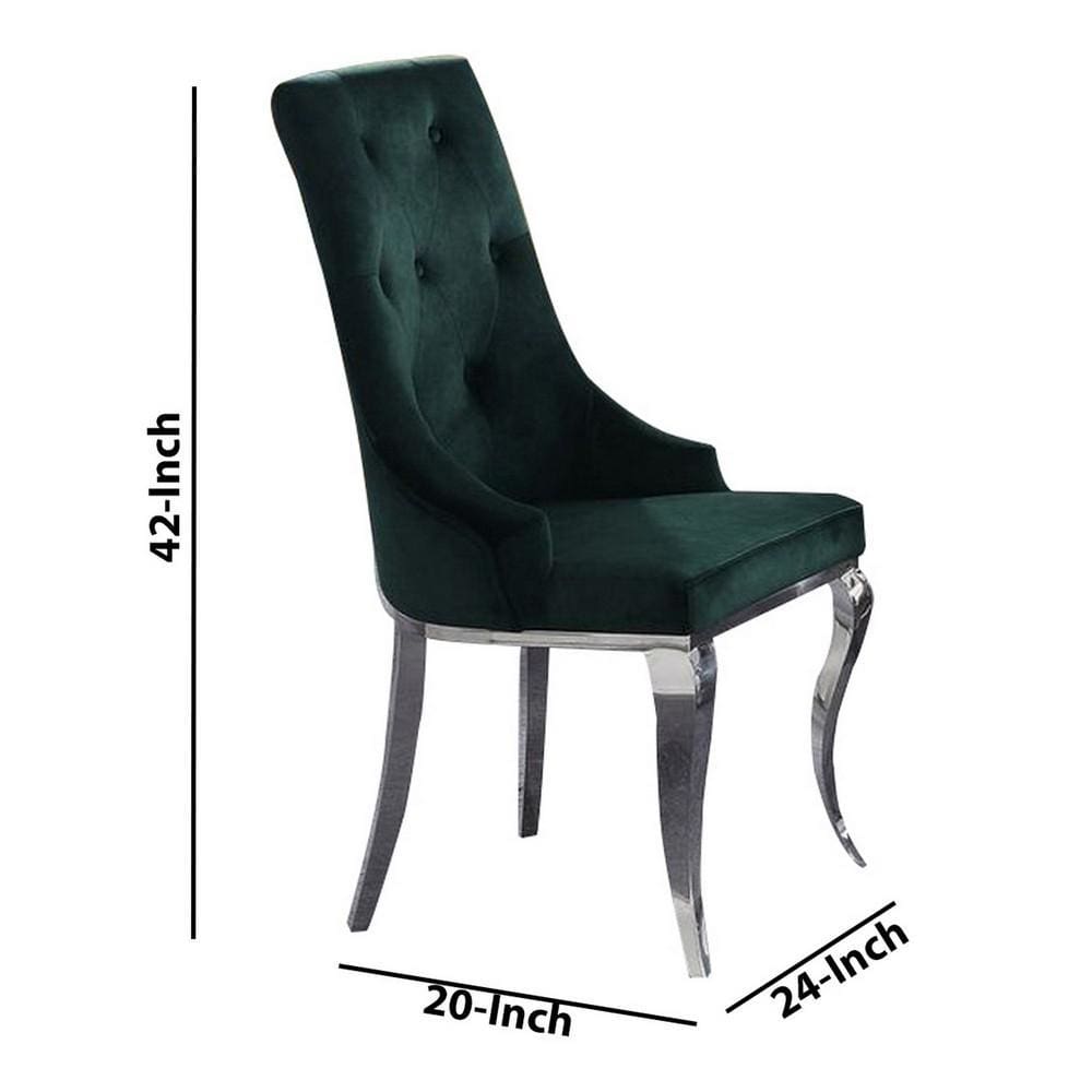 Button Tufted Back Arm Chair with Cabriole Legs Set of 2 Green and Chrome By Casagear Home BM227705