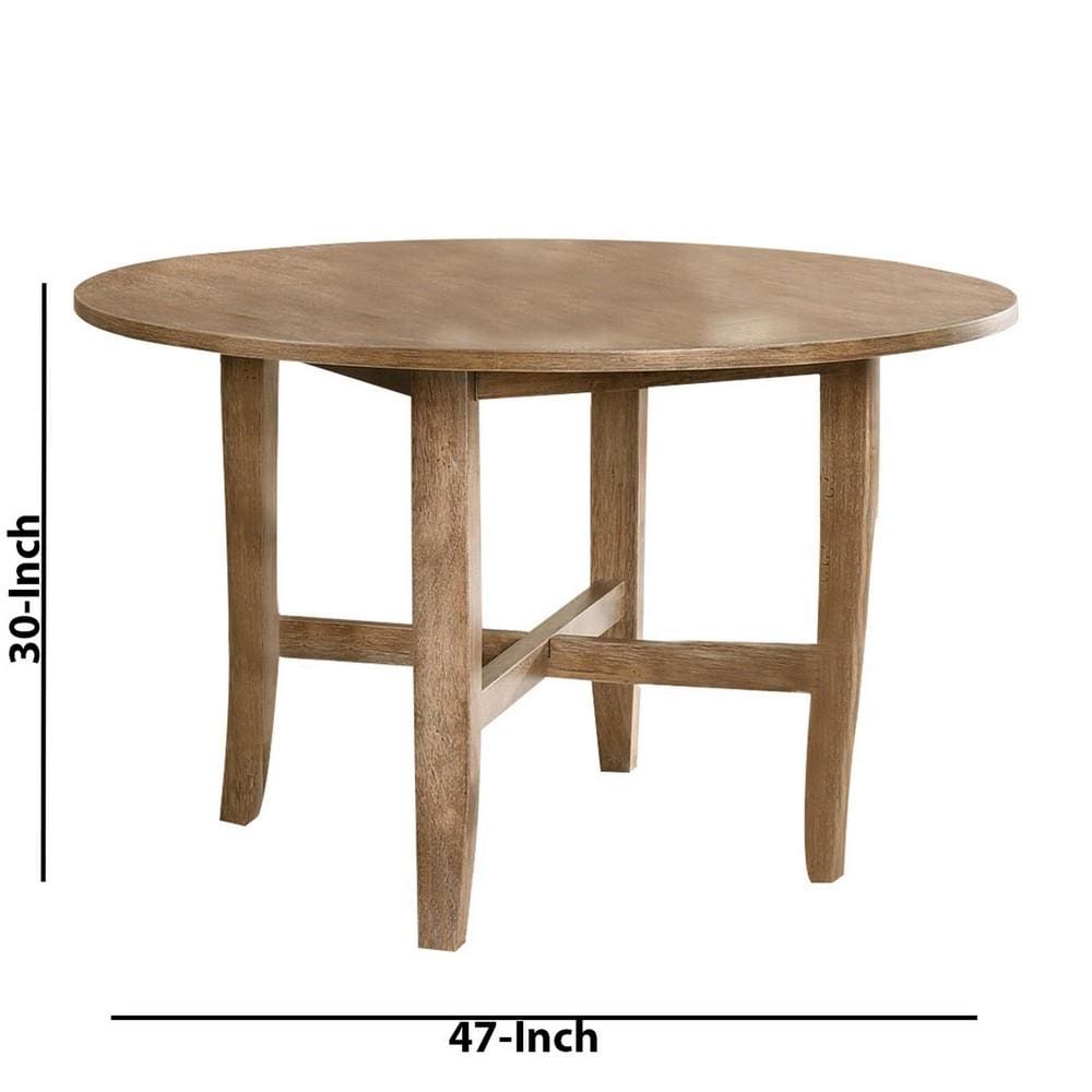 47 Inch Farmhouse Style Round Wooden Dining Table Rustic Brown By Casagear Home BM227711