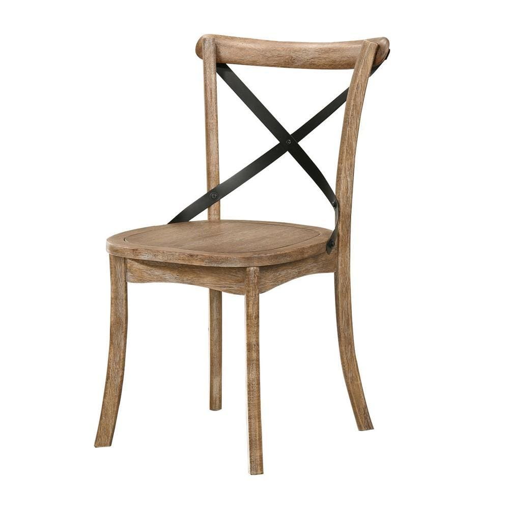 Wood and Metal Side Chair with X Open Back, Set of 2, Rustic Brown and Black By Casagear Home