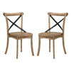 Wood and Metal Side Chair with X Open Back, Set of 2, Rustic Brown and Black By Casagear Home