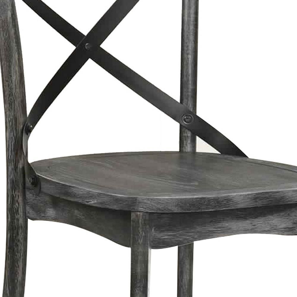 Wood and Metal Side Chair with X Open Back Set of 2 Rustic Gray and Black By Casagear Home BM227714