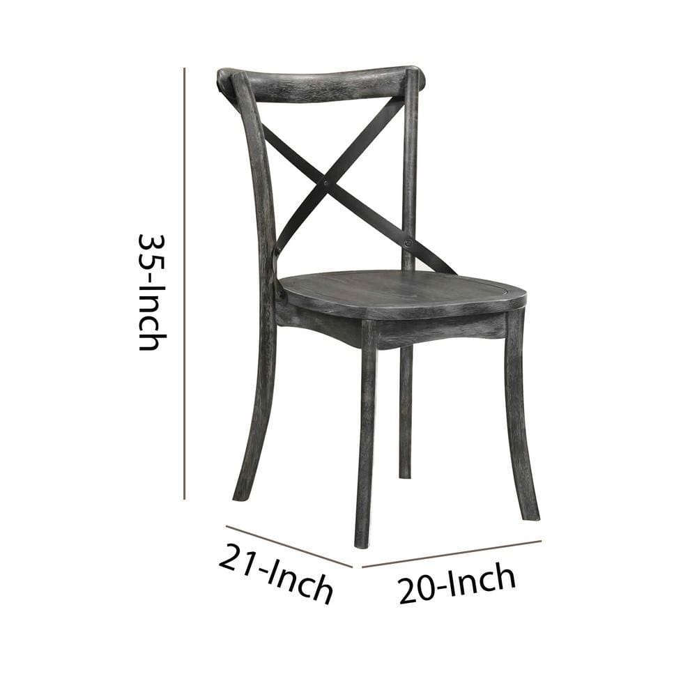 Wood and Metal Side Chair with X Open Back Set of 2 Rustic Gray and Black By Casagear Home BM227714