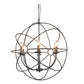 6 Light Fixture Orb Shape Metal Frame Chandelier, Black By Casagear Home