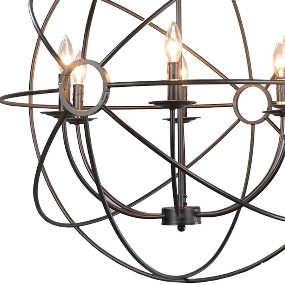 30 6-Light Fixture Orb Shape Metal Frame Chandelier Black By Casagear Home BM227732