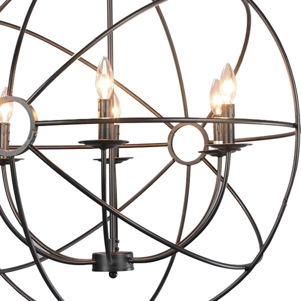 30 6-Light Fixture Orb Shape Metal Frame Chandelier Black By Casagear Home BM227732