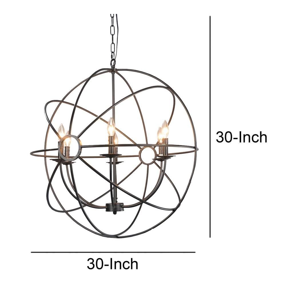 30 6-Light Fixture Orb Shape Metal Frame Chandelier Black By Casagear Home BM227732