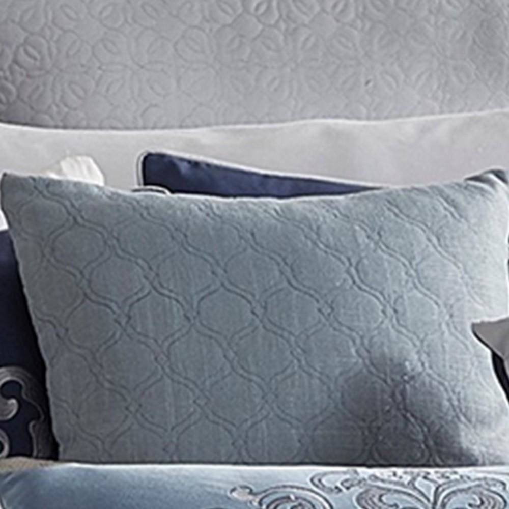 9 Piece Queen Polyester Comforter Set with Damask Prints Blue and Gray By Casagear Home BM227744