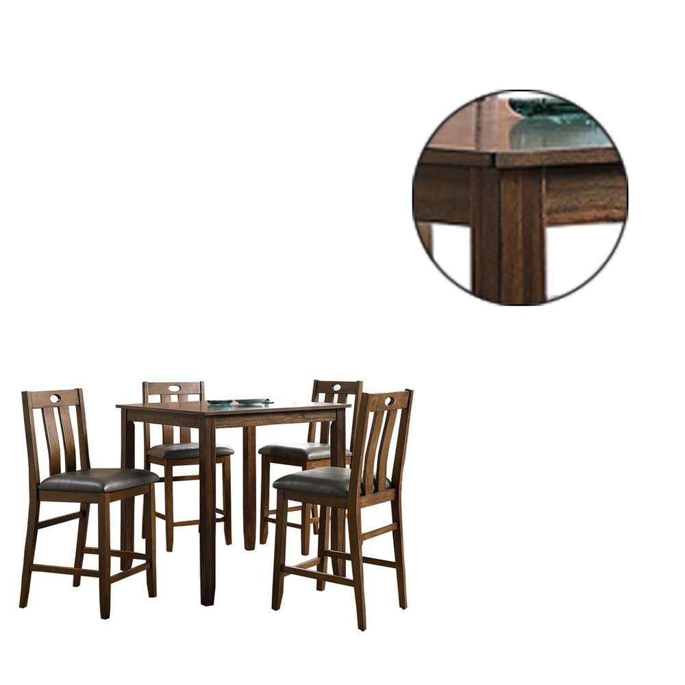 5 Piece Counter Height Wooden Dining Set with Padded Seat Brown and Gray By Casagear Home BM228548