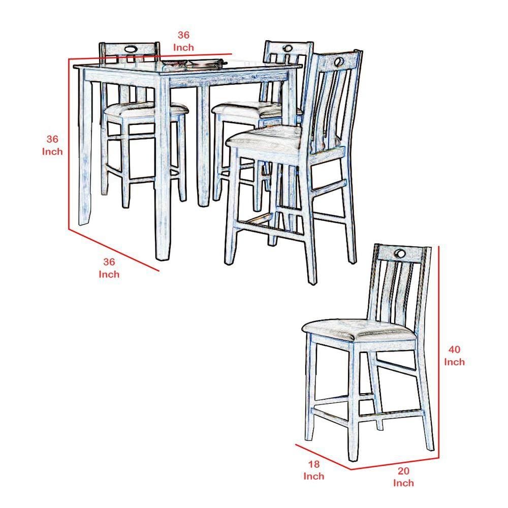 5 Piece Counter Height Wooden Dining Set with Padded Seat Brown and Gray By Casagear Home BM228548