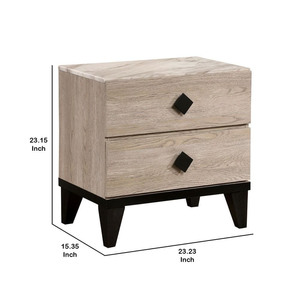 2 Drawer Wooden Nightstand with Grains and Angled Legs Cream By Casagear Home BM228561