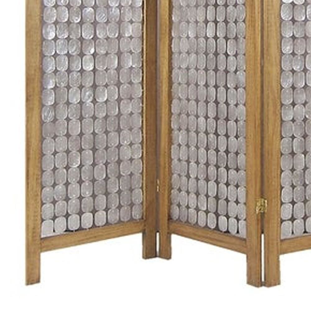 3 Panel Wooden Screen with Pearl Motif Accent Brown and Silver By Casagear Home BM228613