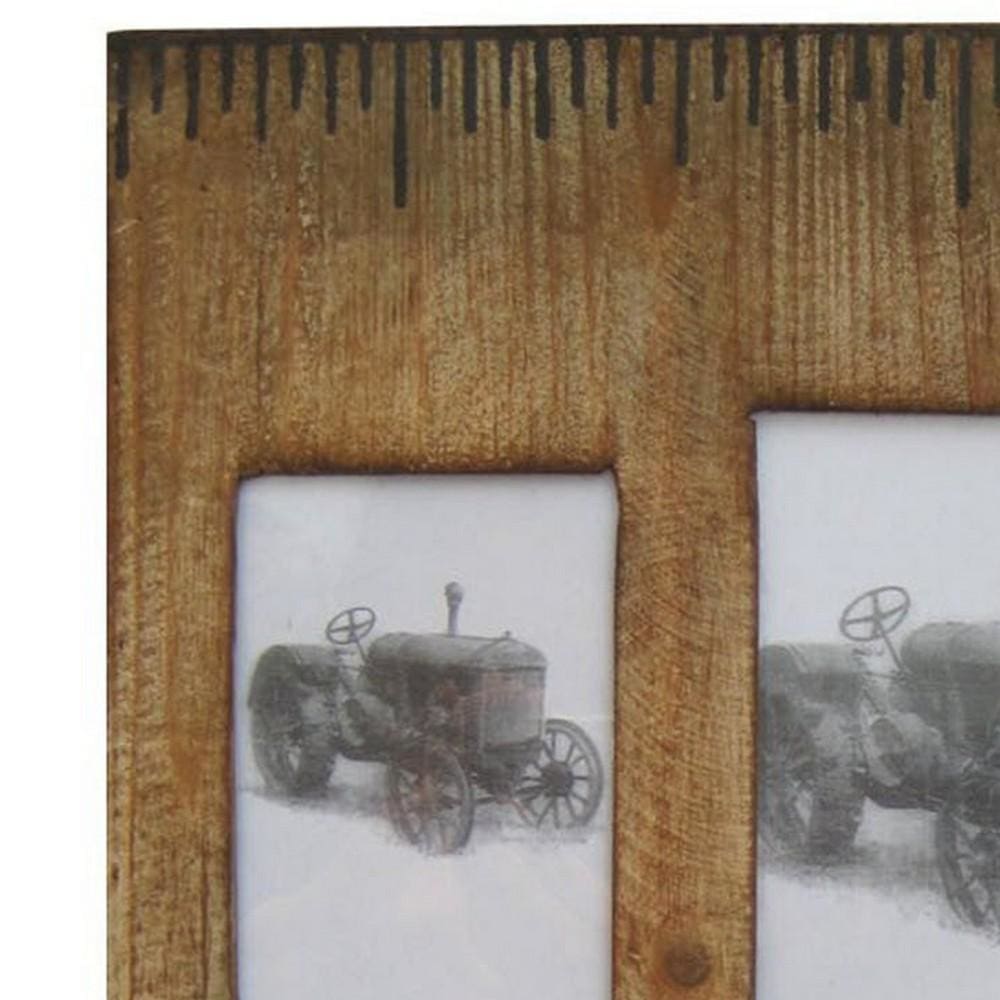 Rectangular Distressed Wooden Frame with 4 Photo Slots Brown By Casagear Home BM228641