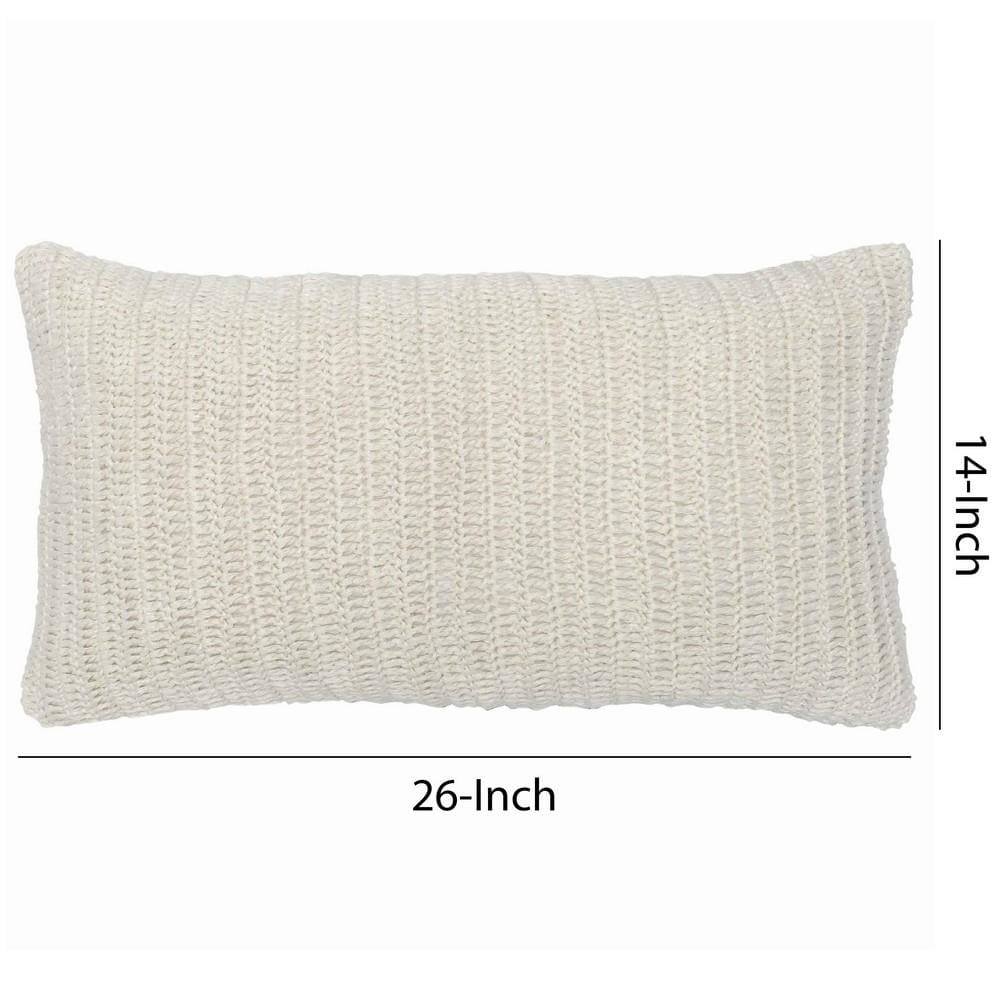 26 x 14 Throw Pillow with Hand Knitted Details White By Casagear Home BM228831