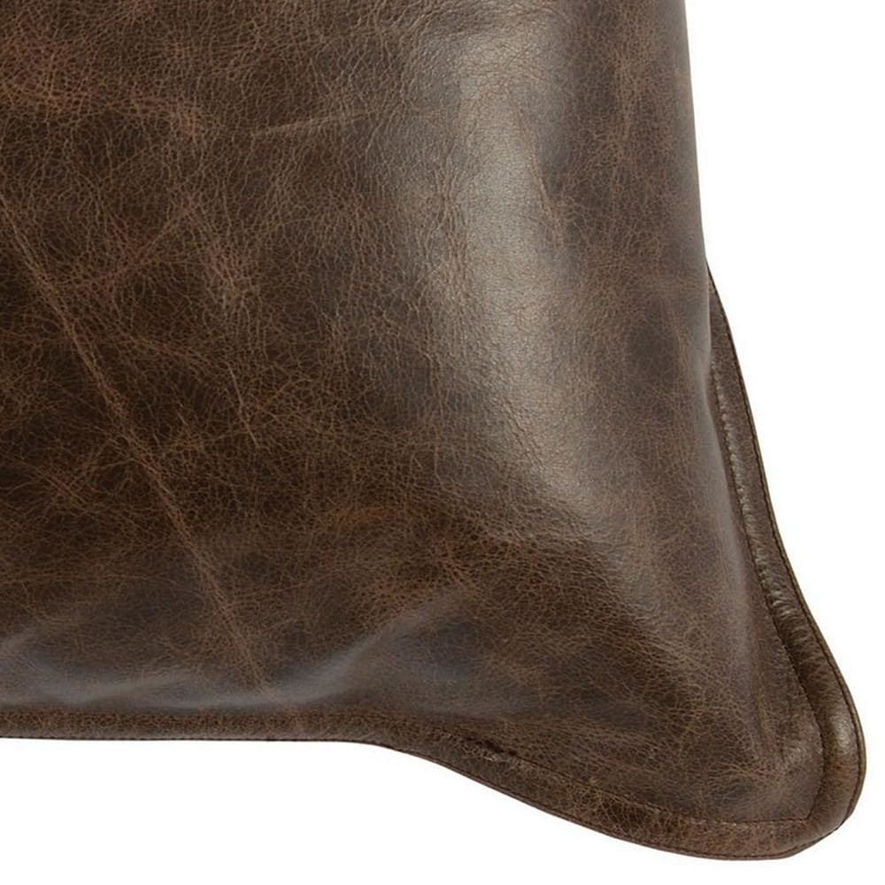 Leatherette Throw Pillow with Stitched Details Dark Brown By Casagear Home BM228843