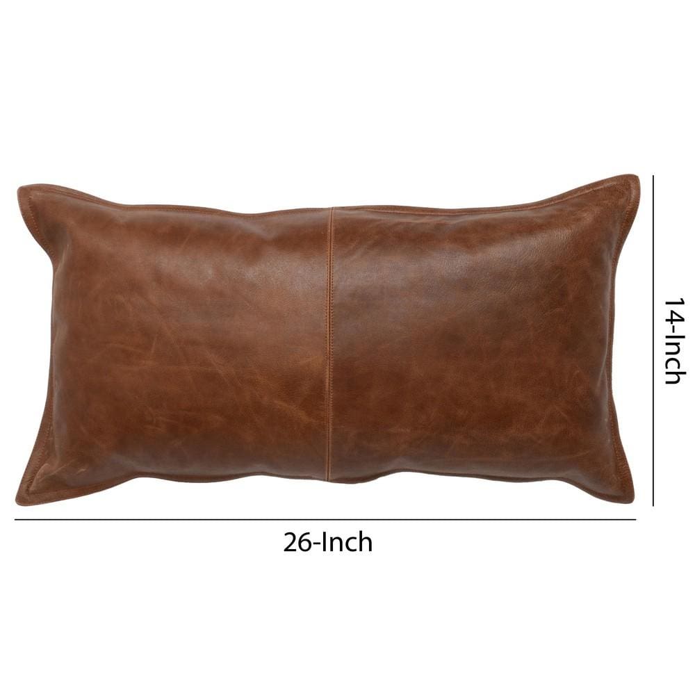 Leatherette Throw Pillow with Stitched Details Brown By Casagear Home BM228844