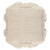 18 x 14 Woven Design Fabric Pouf Ottoman with Fringes,Cream By Casagear Home BM228878