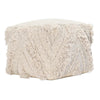 18 x 14" Woven Design Fabric Pouf Ottoman with Fringes,Cream By Casagear Home