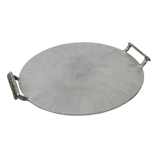 18 Inches Round Metal Frame Tray with Handles, Silver By Casagear Home