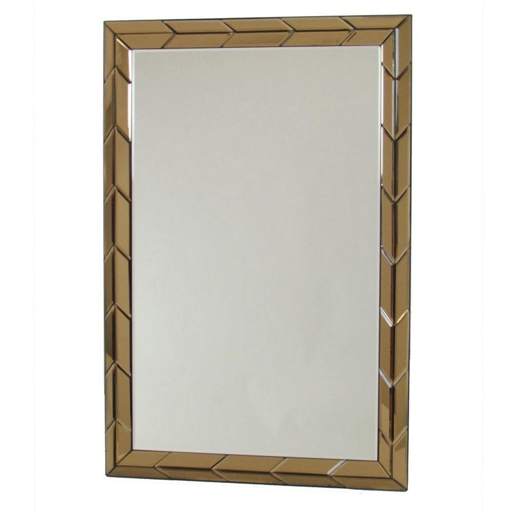 Rectangular Wood Frame Beveled Mirror, Brown and Silver By Casagear Home