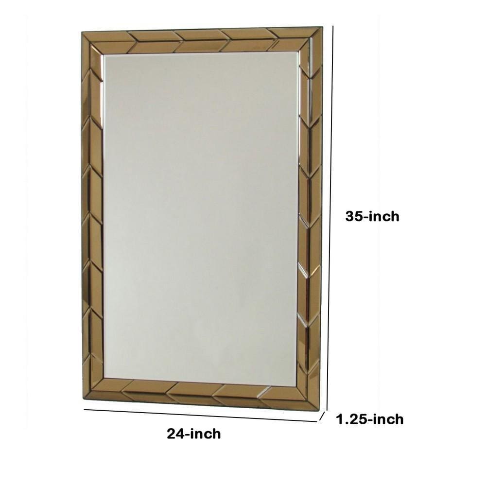 Rectangular Wood Frame Beveled Mirror Brown and Silver By Casagear Home BM229406