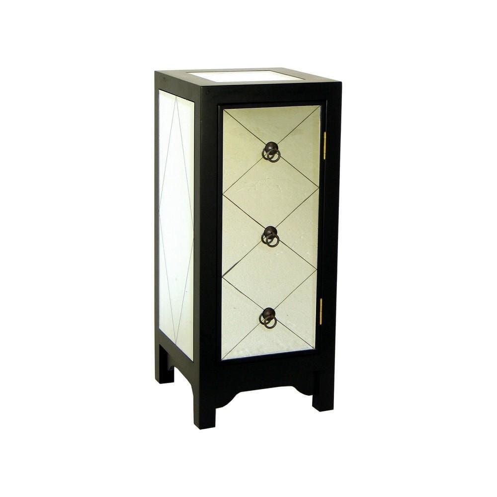 34 Inch Wood and Mirror Storage Chest with 1 Door, Black By Casagear Home