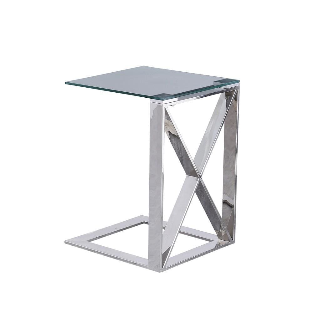 22" Metal X Frame Glass Top Side Table, Silver By Casagear Home