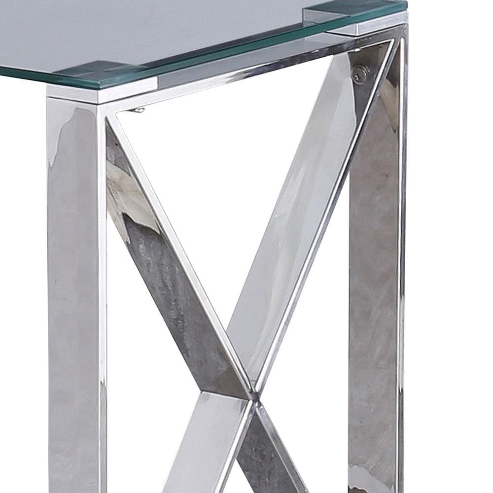 22 Metal X Frame Glass Top Side Table Silver By Casagear Home BM229541