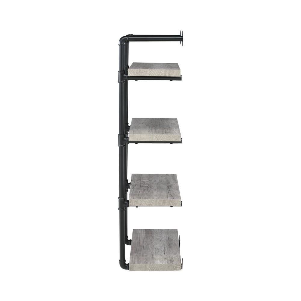 24 Inches 4 Tier Wood and Metal Wall Shelf Gray and Black By Casagear Home BM229650