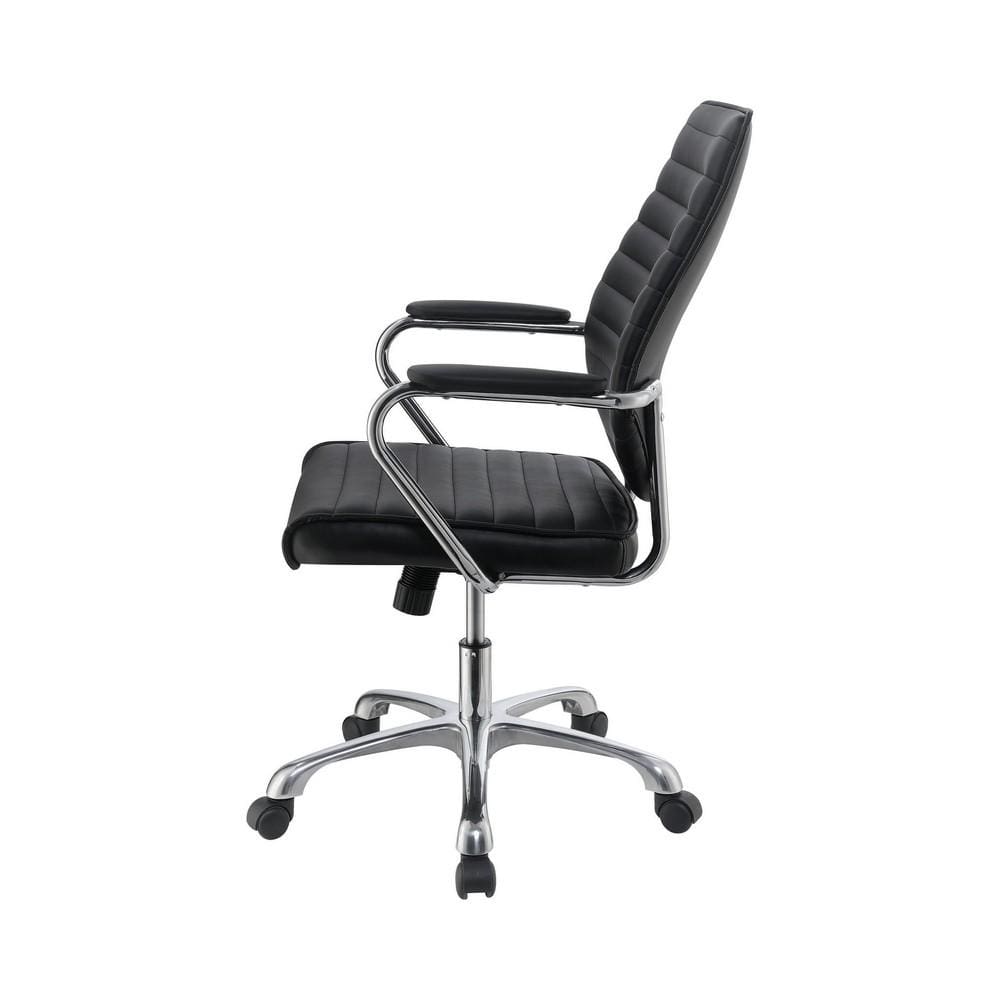 Padded Arm Leatherette Office Swivel Chair Black and Chrome By Casagear Home BM229662