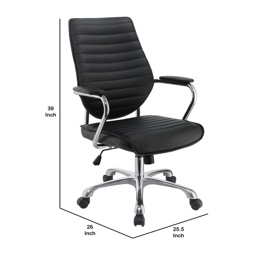 Padded Arm Leatherette Office Swivel Chair Black and Chrome By Casagear Home BM229662