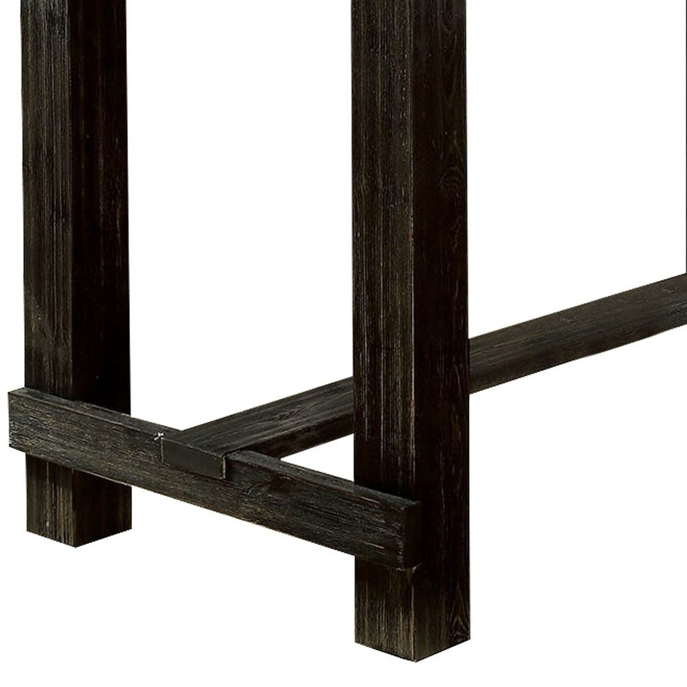 Rustic Plank Wooden Bar Table with Block Legs Antique Black By Casagear Home BM230029