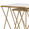 2 Piece Marble Top Nesting Table with Geometric Base White and Gold By Casagear Home BM230482