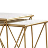 2 Piece Marble Top Nesting Table with Geometric Base White and Gold By Casagear Home BM230482