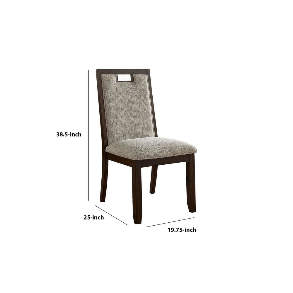 Wood & Fabric Padded Side Chair Set of 2 Brown & Beige By Casagear Home BM230622