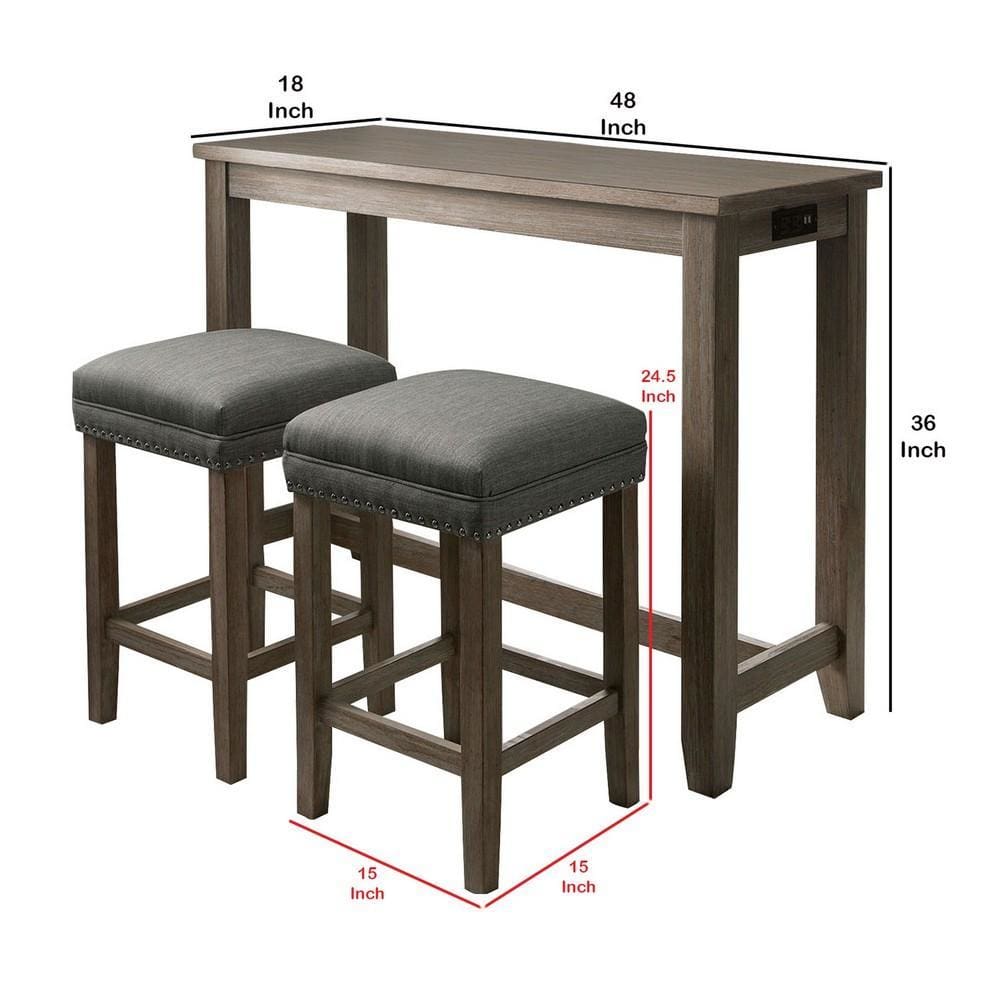 3 Piece Counter Height Dining Set with Stools Gray By Casagear Home BM230638