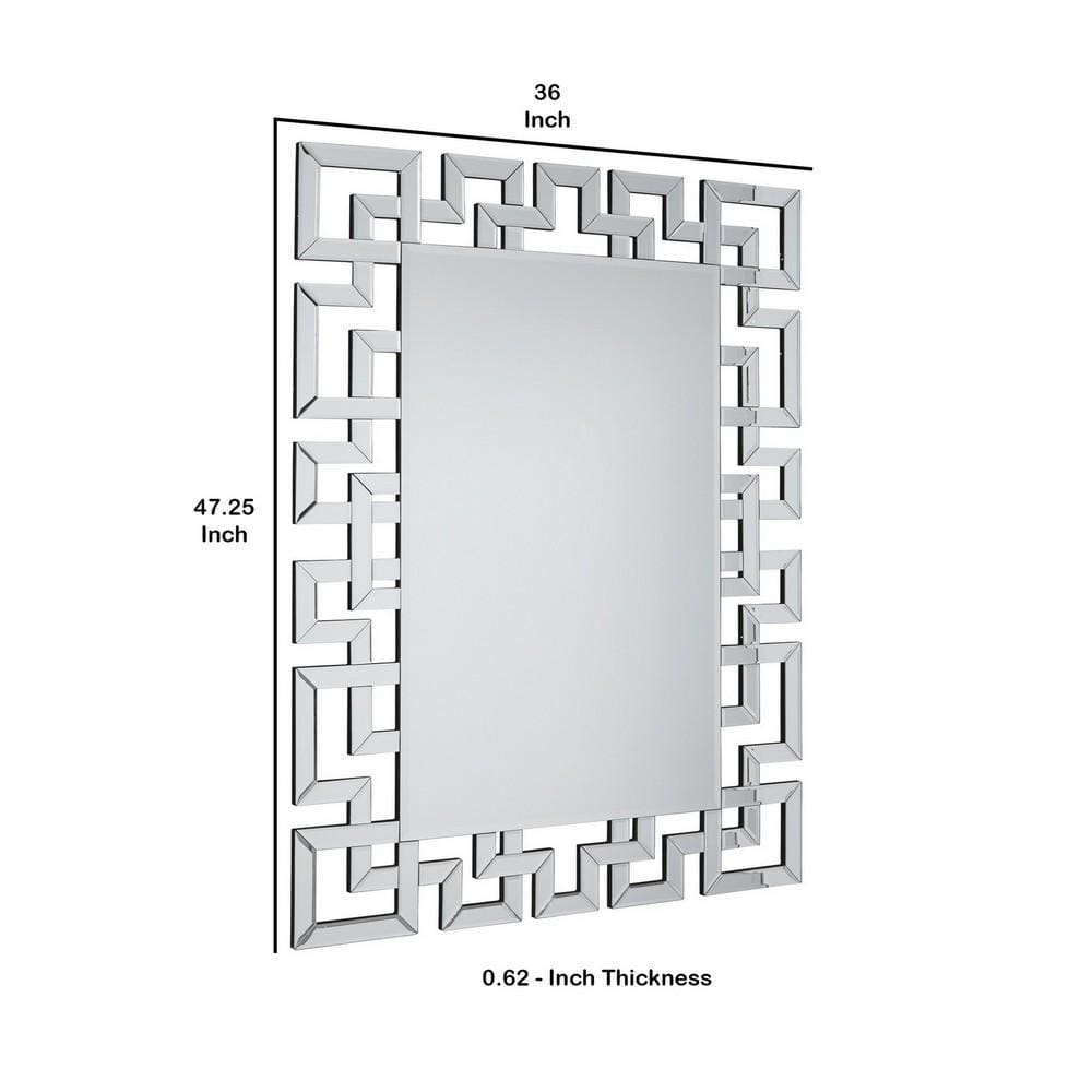 47 Greek Key Design Accent Mirror Silver By Casagear Home BM230905